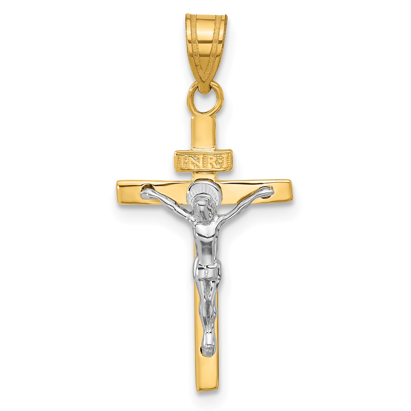 10K Two-tone INRI Crucifix Pendant