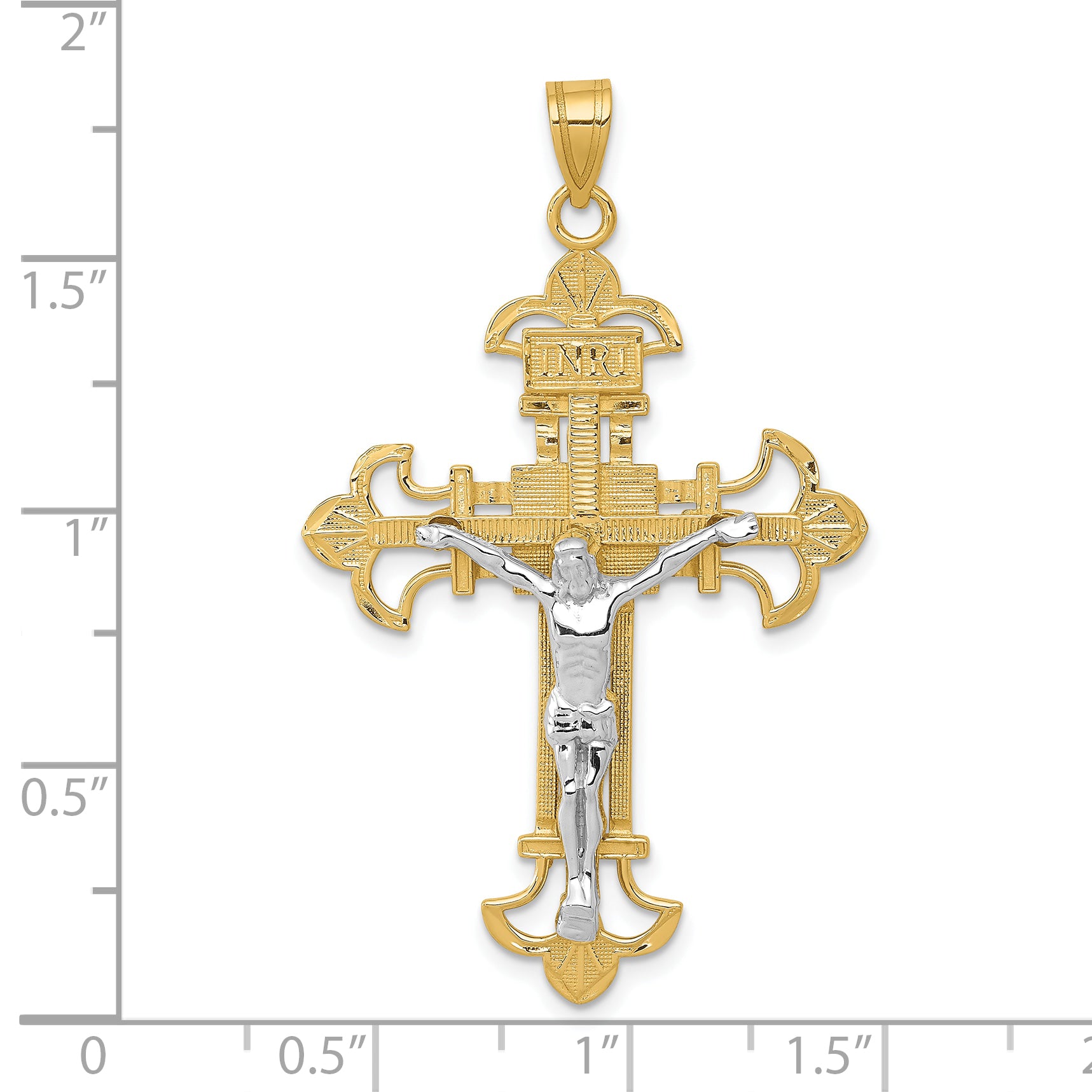 10K Two-tone INRI Crucifix Pendant