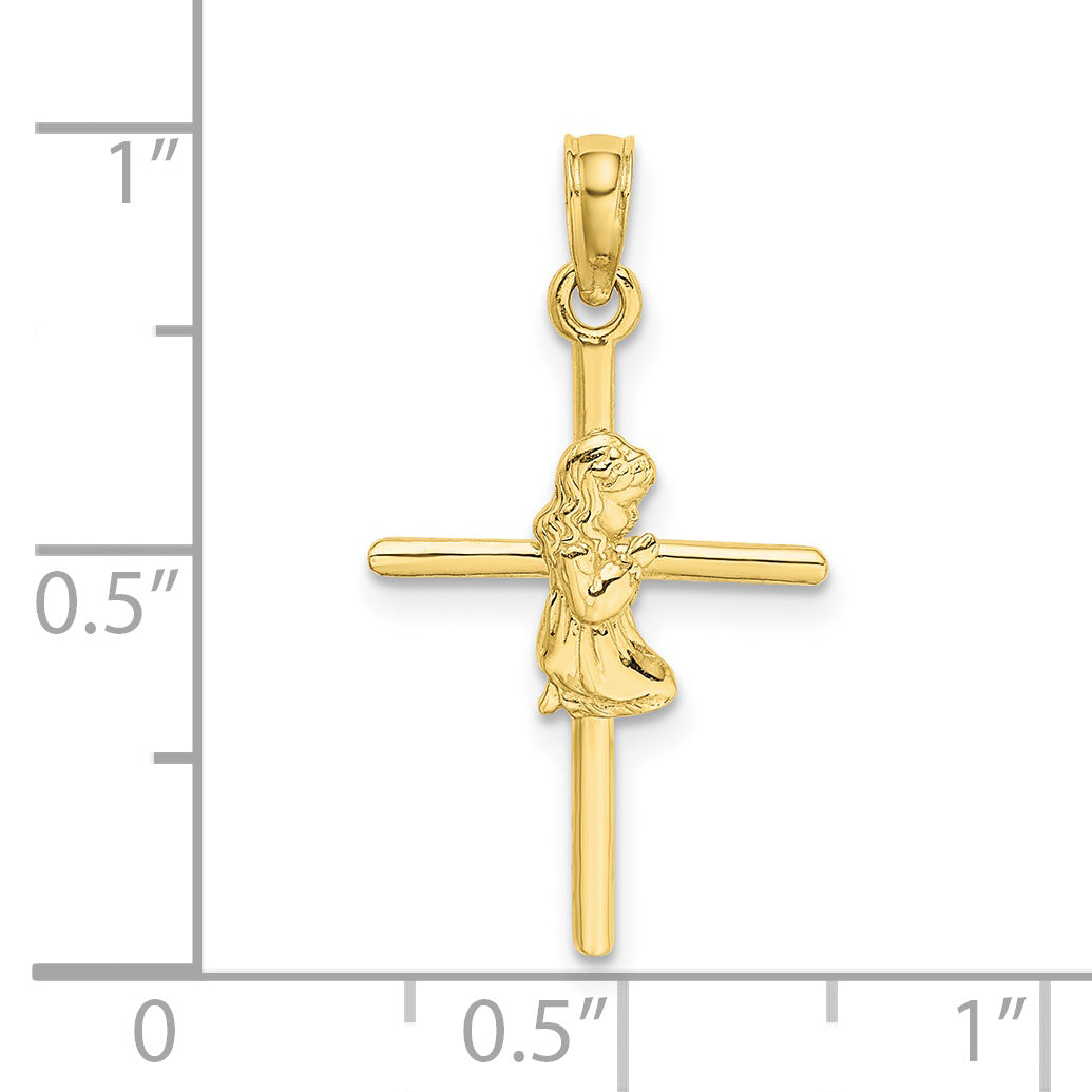 10k Praying Girl Cross Charm