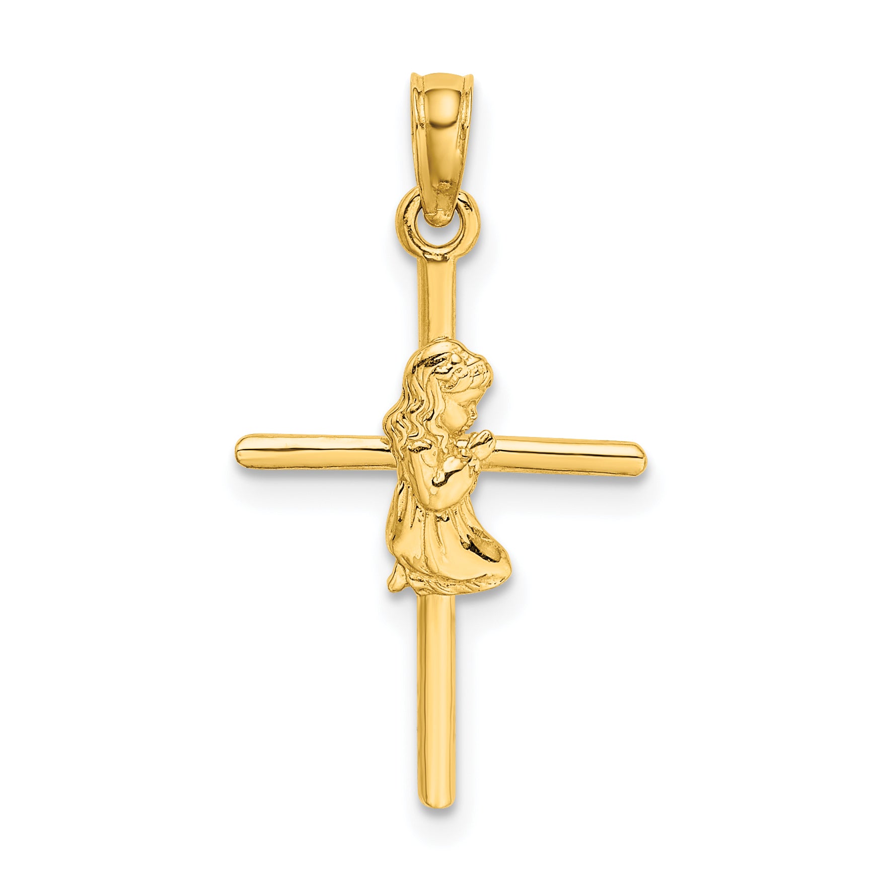 10k Praying Girl Cross Charm