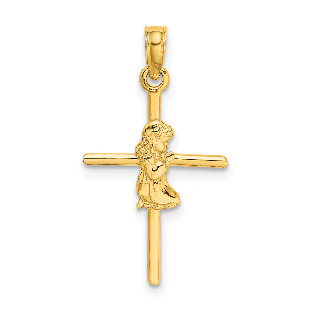 10k Praying Girl Cross Charm