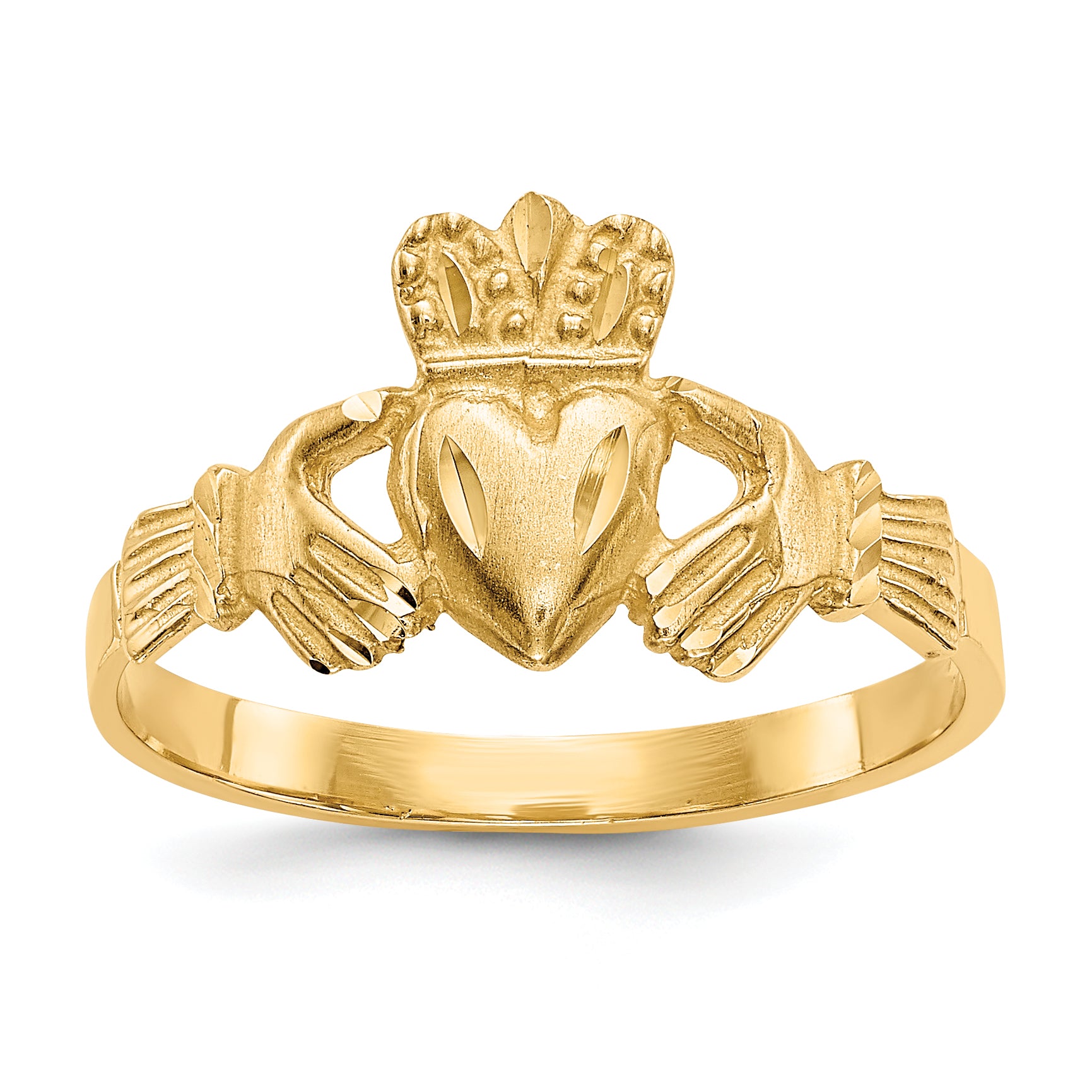 10K Satin & Diamond-cut Claddagh Ring