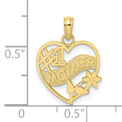 10K #1 MOTHER In Heart Frame Pendant