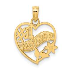 10K #1 MOTHER In Heart Frame Pendant