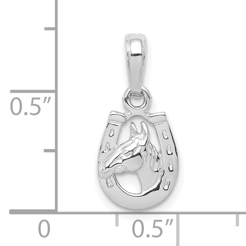 10k White Gold Horse Head in Horseshoe Pendant