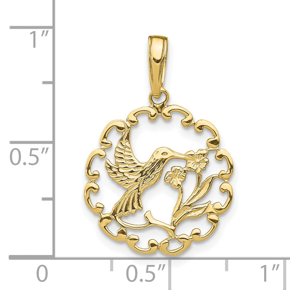 10K Hummingbird w/Flower in Frame Pendant