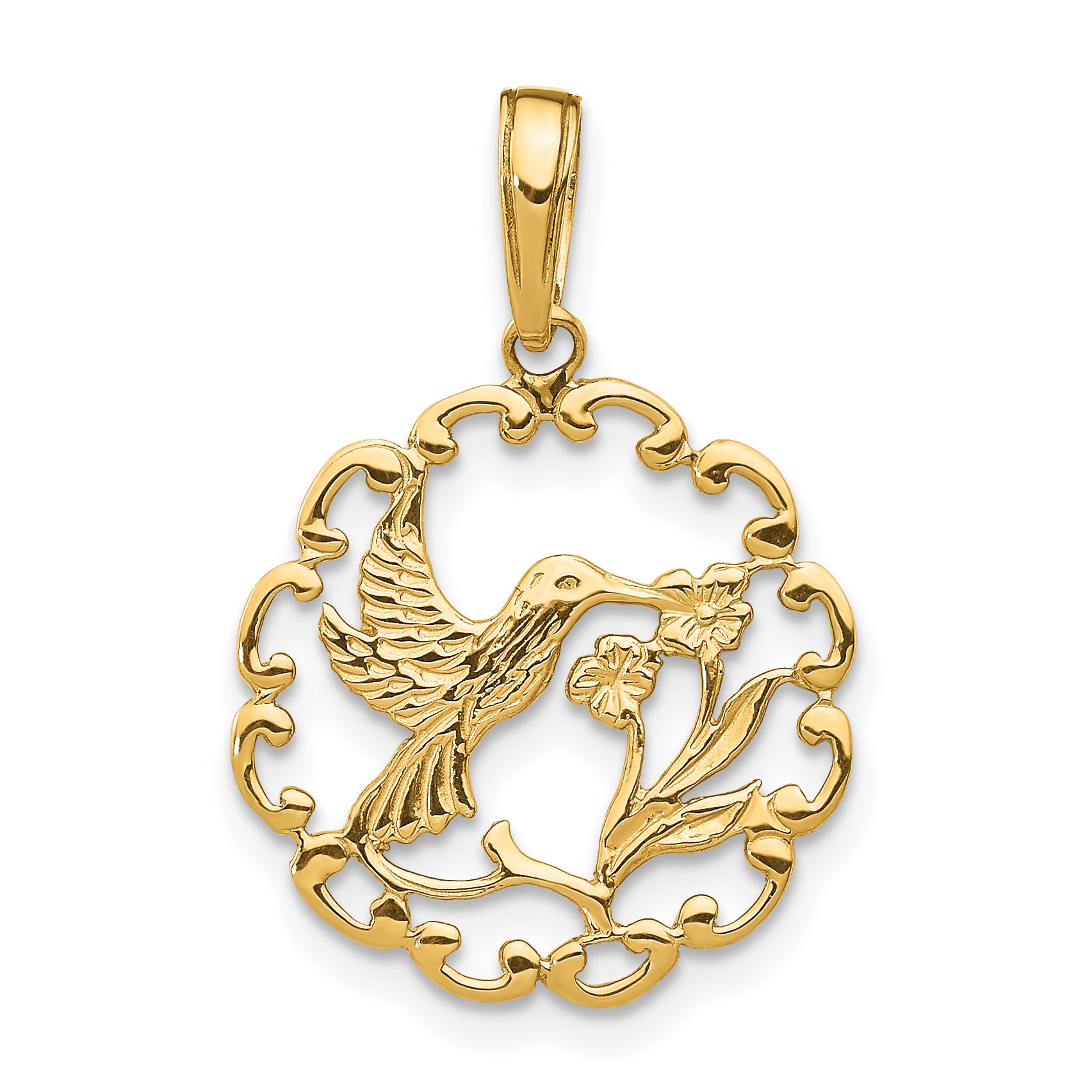 10K Hummingbird w/Flower in Frame Pendant