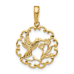 10K Hummingbird w/Flower in Frame Pendant