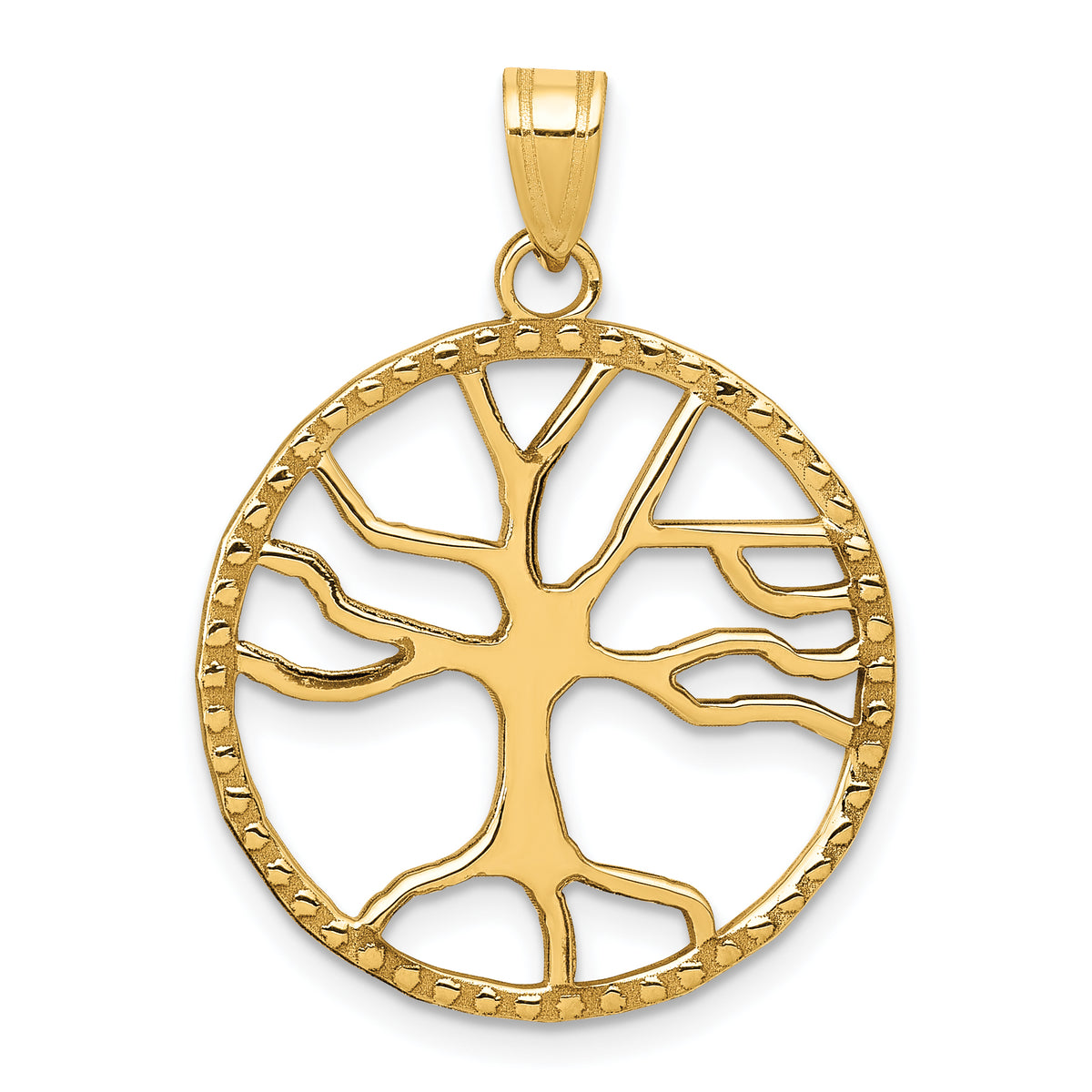 10K Tree of Life in Round Frame Pendant