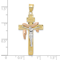 10K Tri-color Large Draped INRI Crucifix Pendant