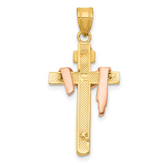 10K Tri-color Diamond-cut Small Draped INRI Crucifix Pendant