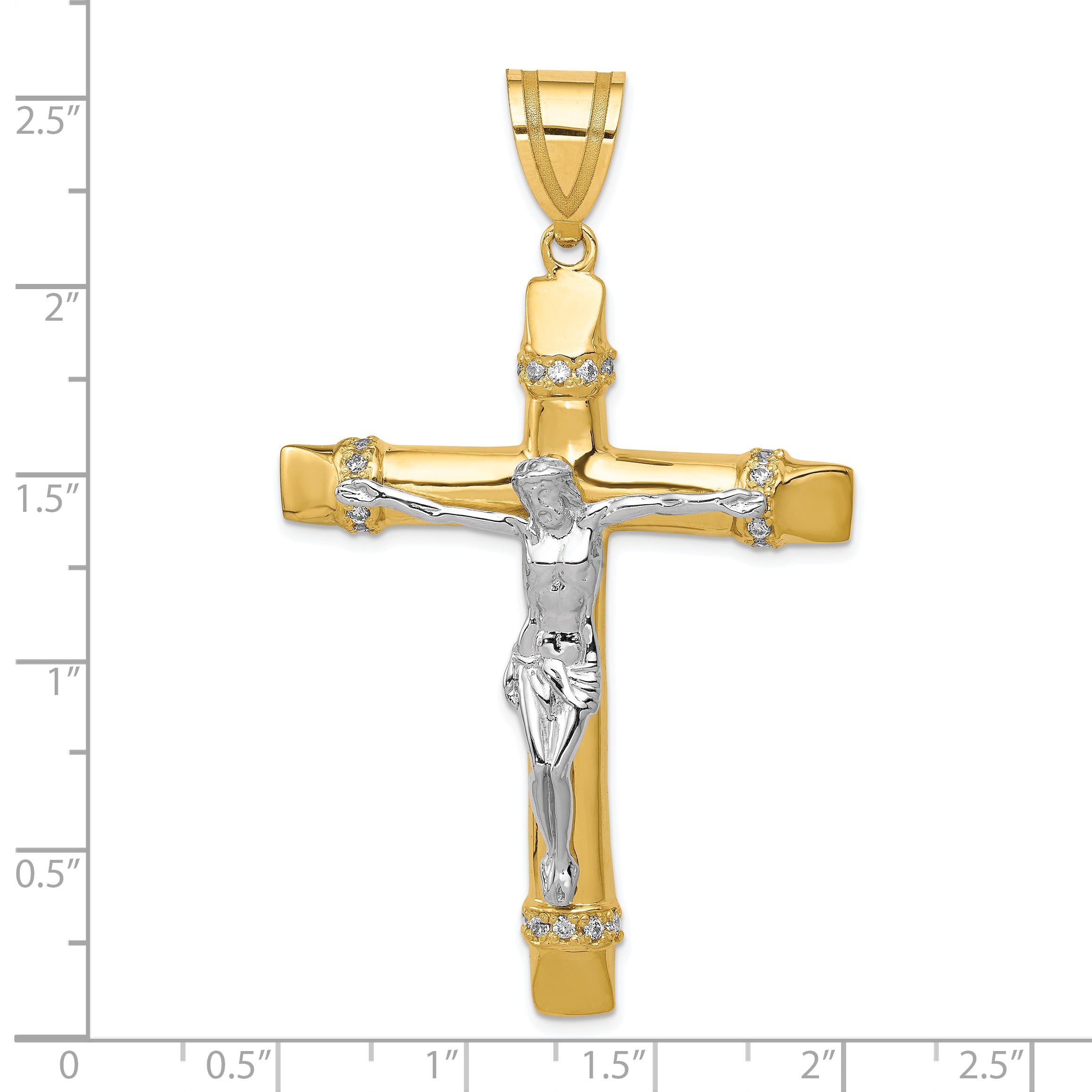 10k Two-tone CZ Crucifix Pendant