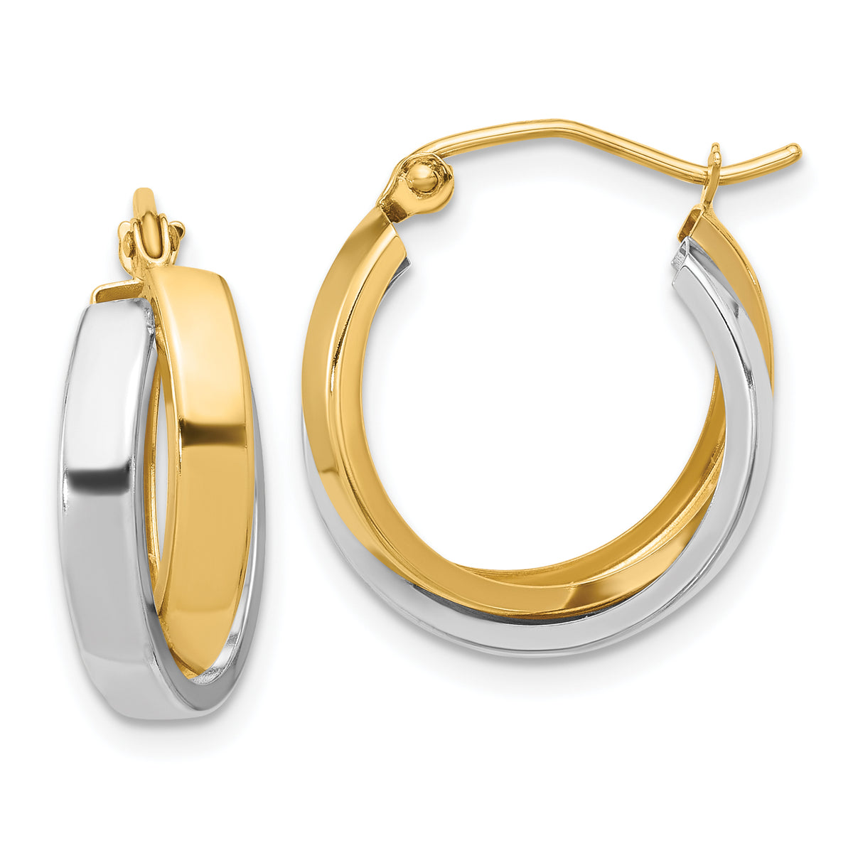 10k Two-tone Polished Double Hoop Earrings