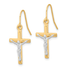 10K Two-Tone Gold Crucifix Drop Earrings with Polished Finish for Women