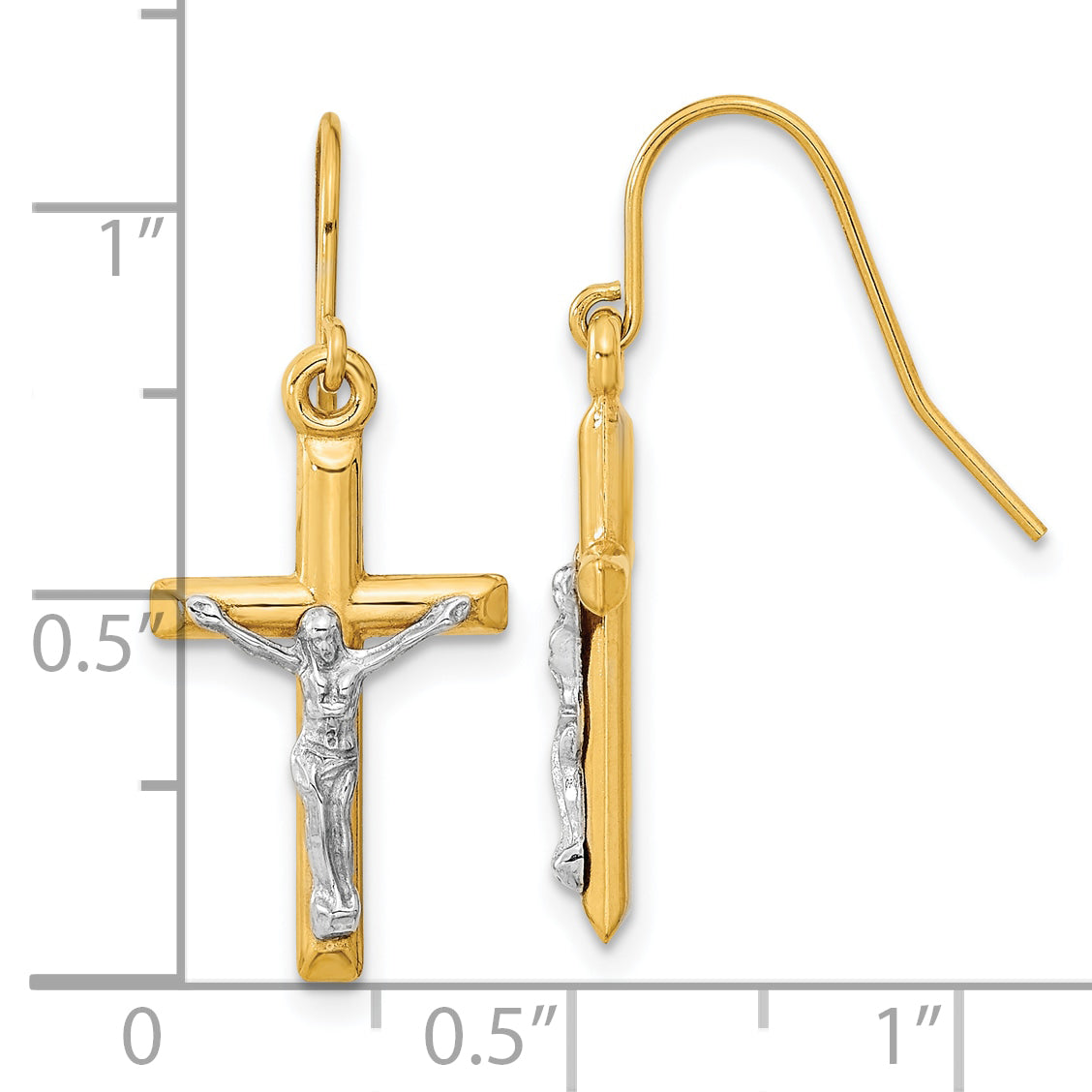 10k Two-tone Polished Crucifix Earrings