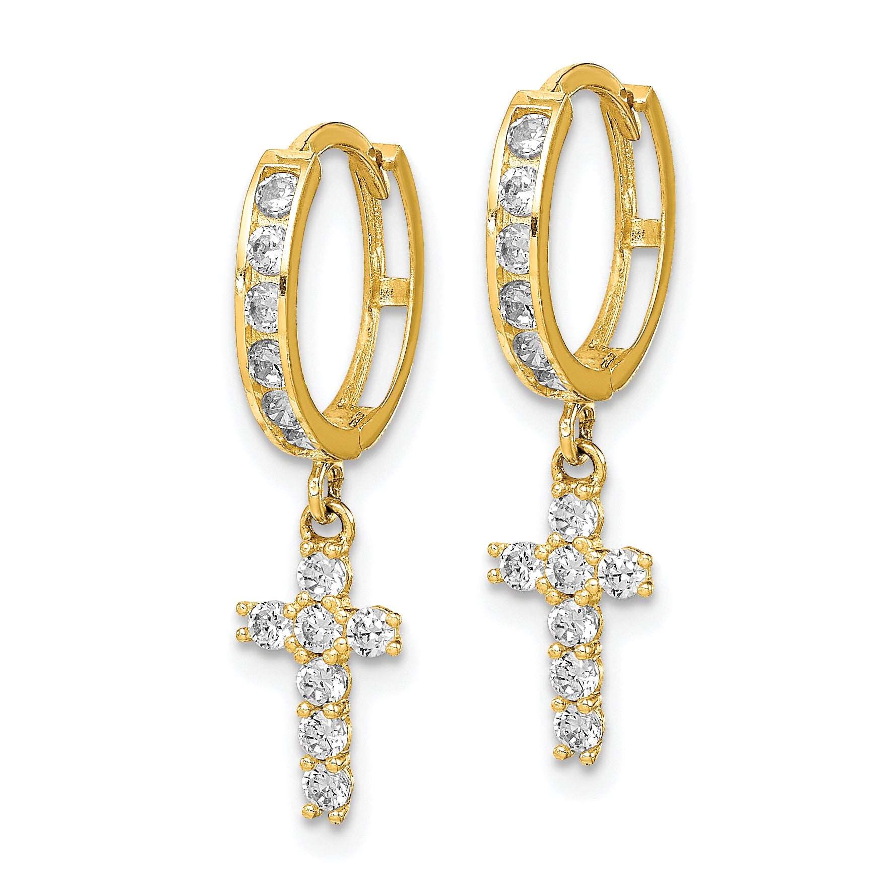 10K CZ Cross Hinged Hoop Earrings