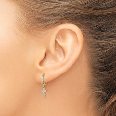 10K CZ Cross Hinged Hoop Earrings