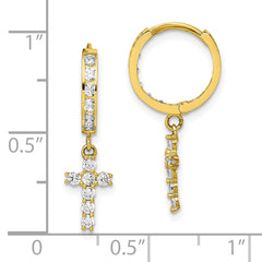 10K CZ Cross Hinged Hoop Earrings