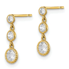 10K CZ 3 Stone Dangle Earrings