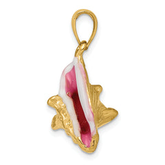 10k Polished 3-Dimensional Pink & White Enameled Conch Shell Pendant