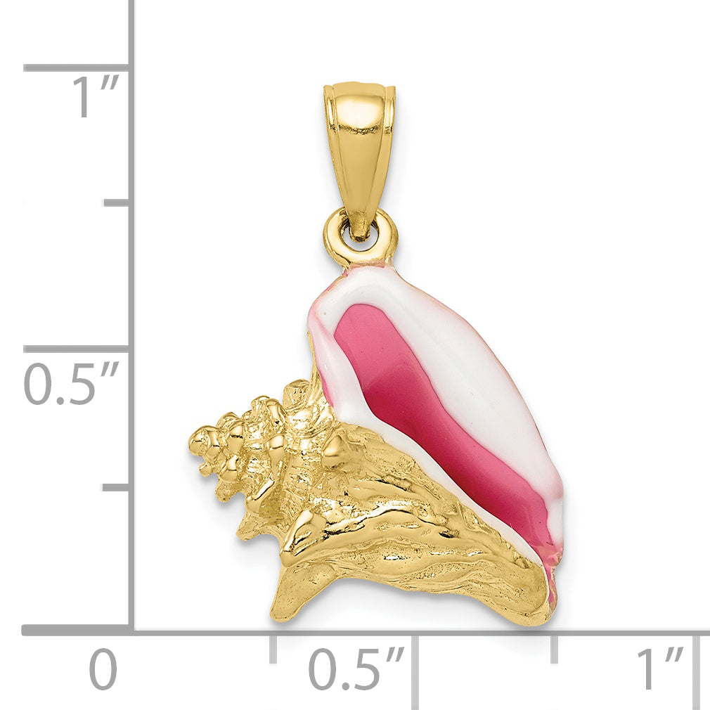 10k Polished 3-Dimensional Pink & White Enameled Conch Shell Pendant