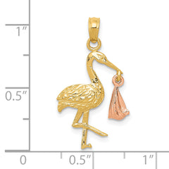 10k Two-tone Stork w/Dangling Baby Charm