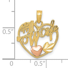 10k Two-tone #1 WIFE  Heart Pendant