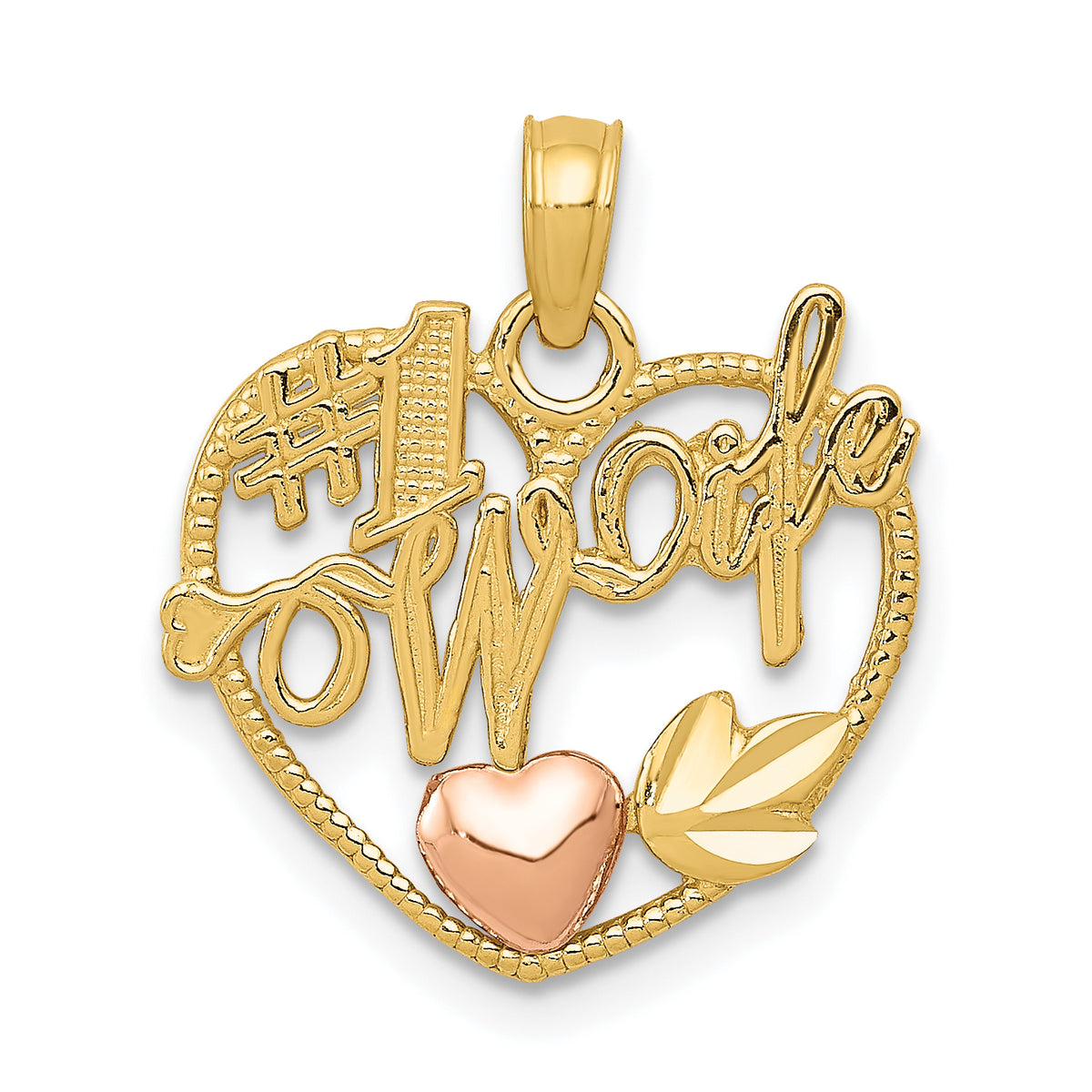 10k Two-tone #1 WIFE  Heart Pendant