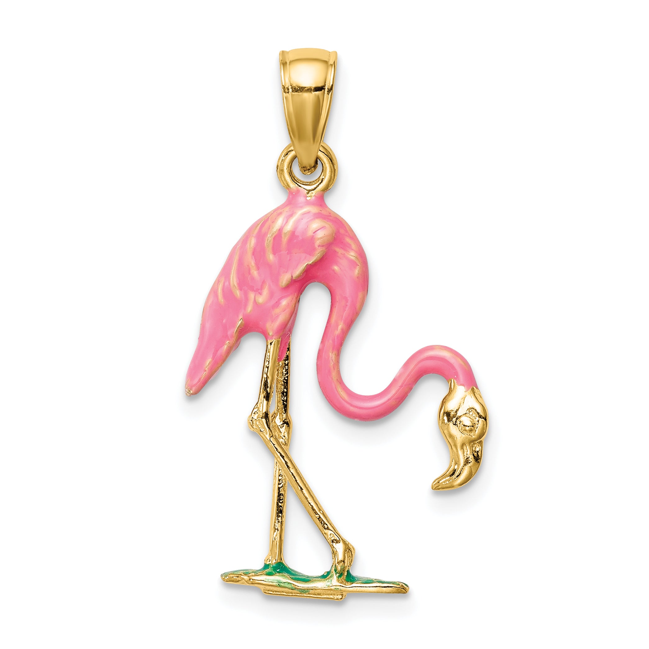 10k Enameled 3-D Pink Flamingo Pendant