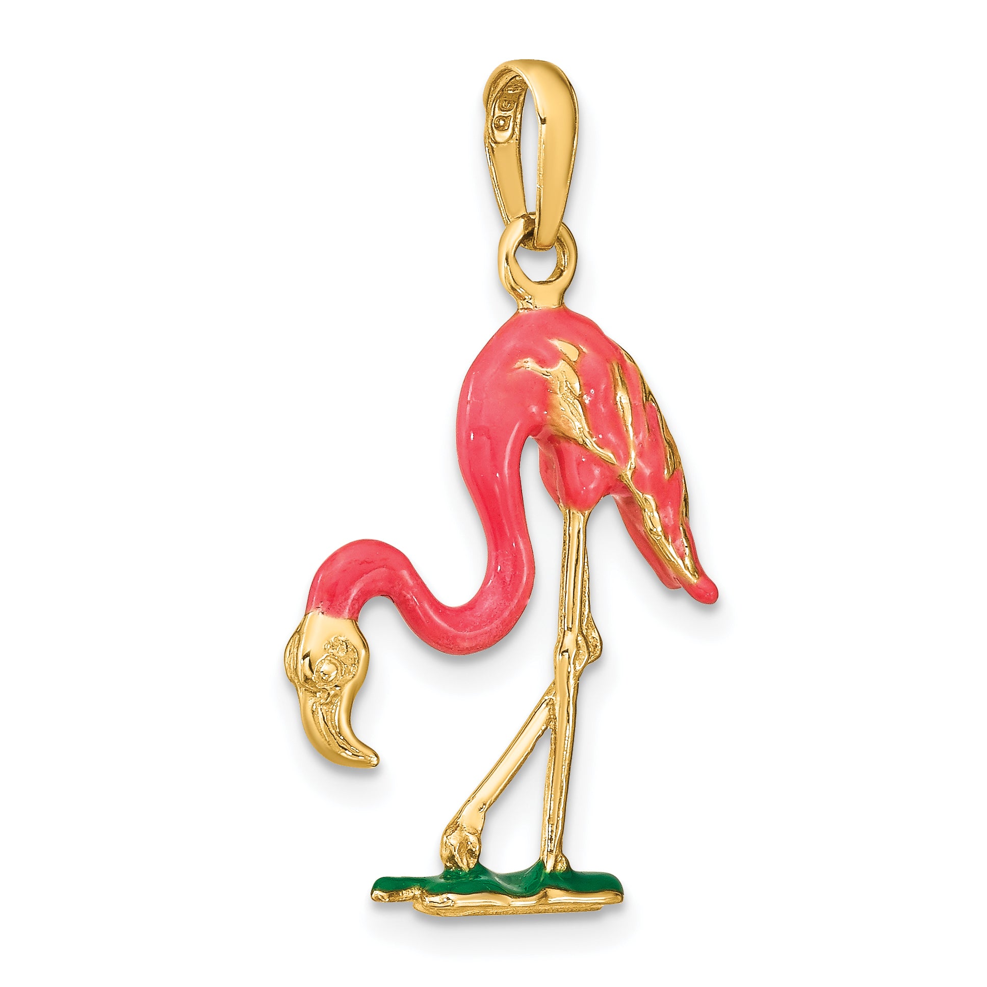 10k Enameled 3-D Pink Flamingo Pendant