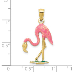 10k Enameled 3-D Pink Flamingo Pendant