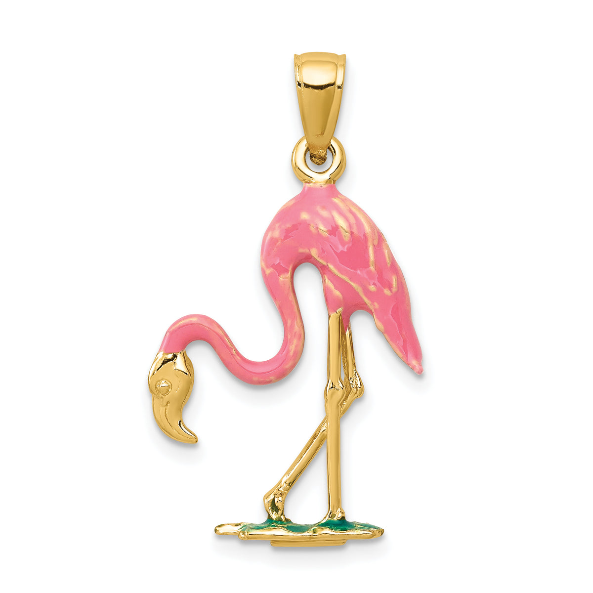 10k Enameled 3-D Pink Flamingo Pendant