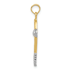 10k w/Rhodium Polished Tennis Racquet Pendant