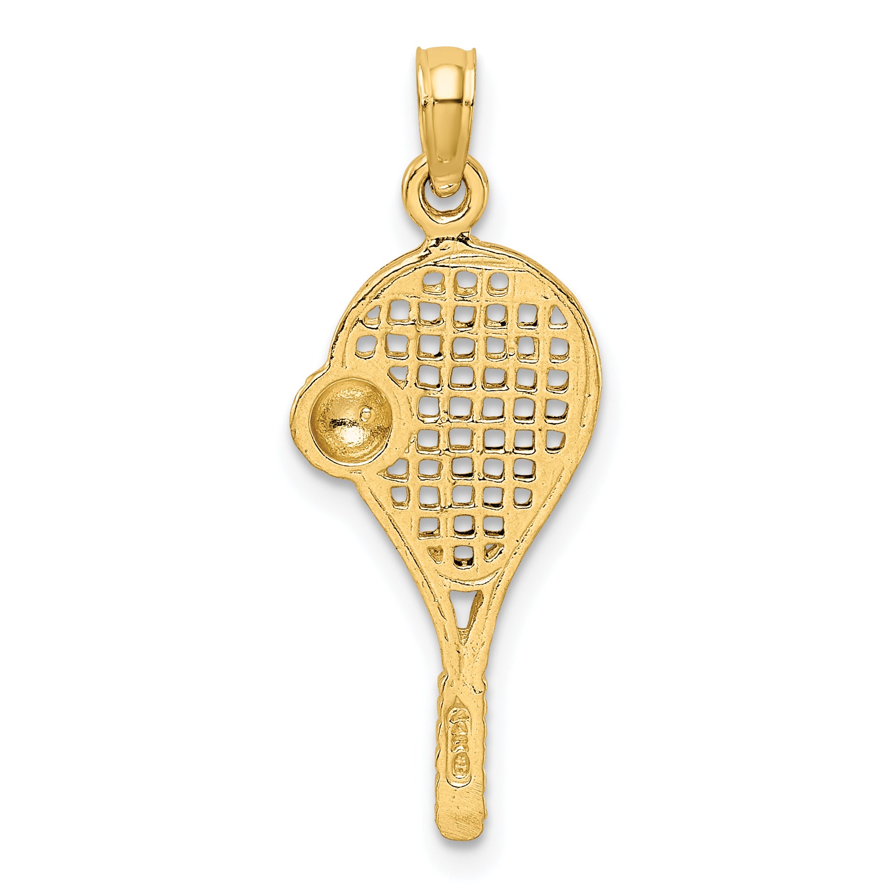 10k w/Rhodium Polished Tennis Racquet Pendant