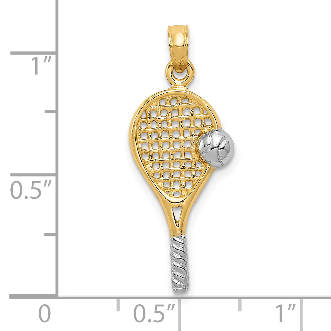 10k w/Rhodium Polished Tennis Racquet Pendant