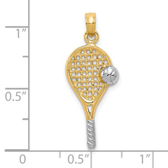 10k w/Rhodium Polished Tennis Racquet Pendant