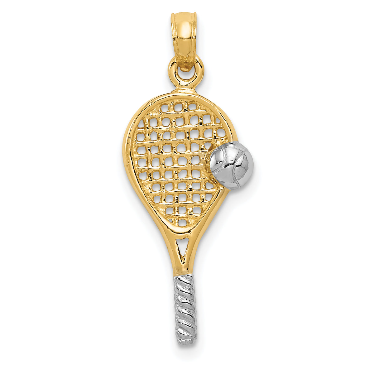 10k w/Rhodium Polished Tennis Racquet Pendant