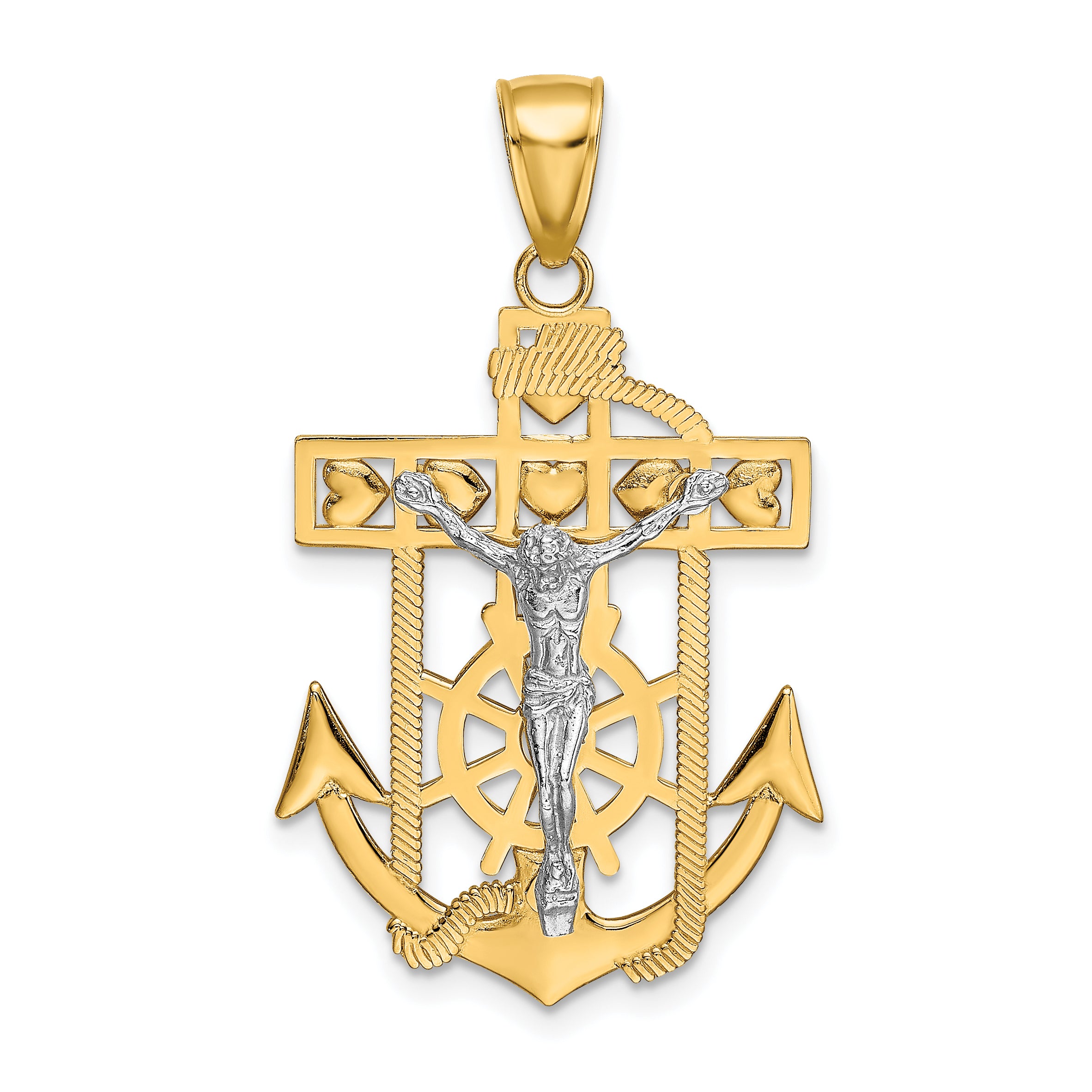 10k Two-tone Mariner's Crucifix Pendant