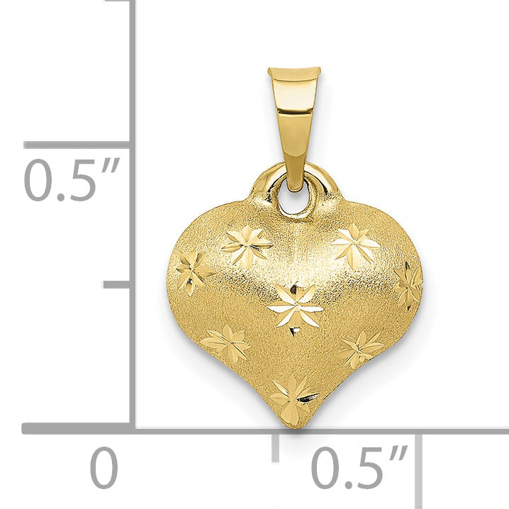 10K Polished & Satin D/C 3-D Puffed Heart Pendant