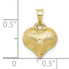 10K Polished & Satin D/C 3-D Puffed Heart Pendant