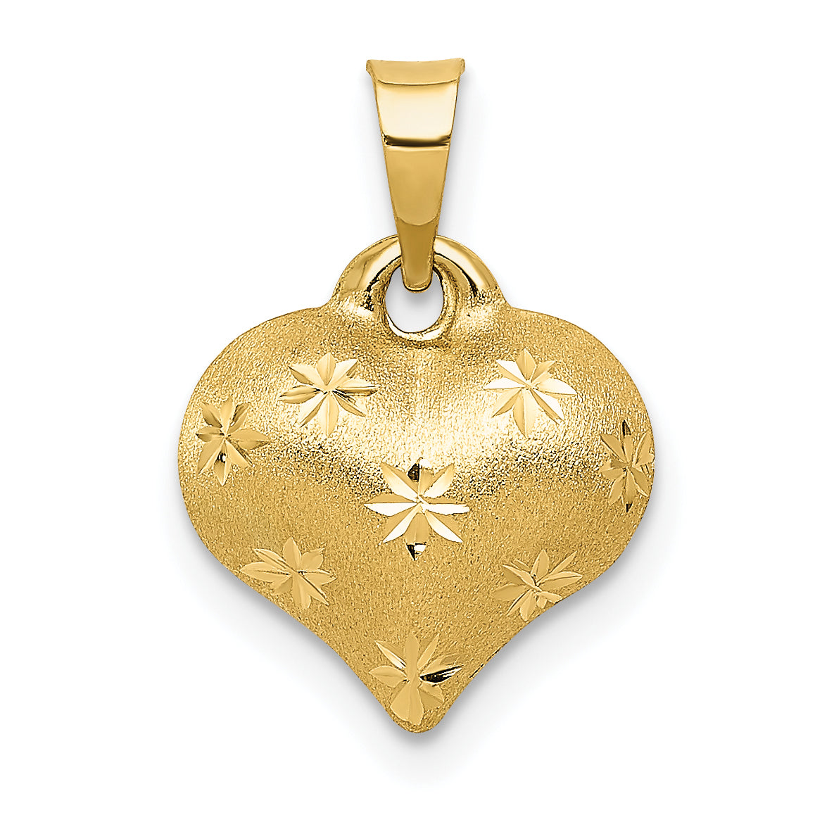 10K Polished & Satin D/C 3-D Puffed Heart Pendant