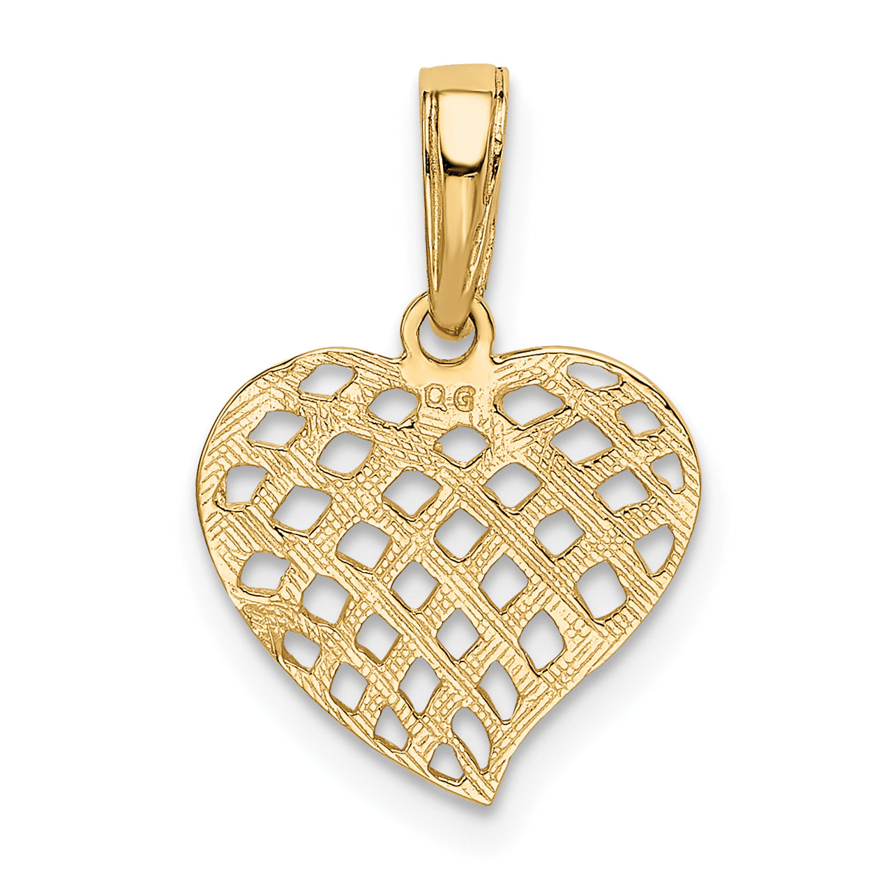 10K Polished Basket Weave Pattern Heart Pendant