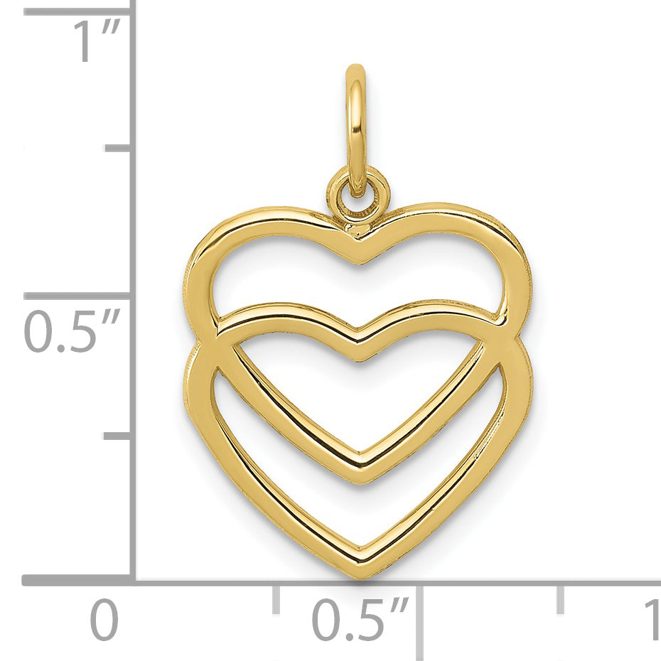 10K Polished Double Heart Pendant