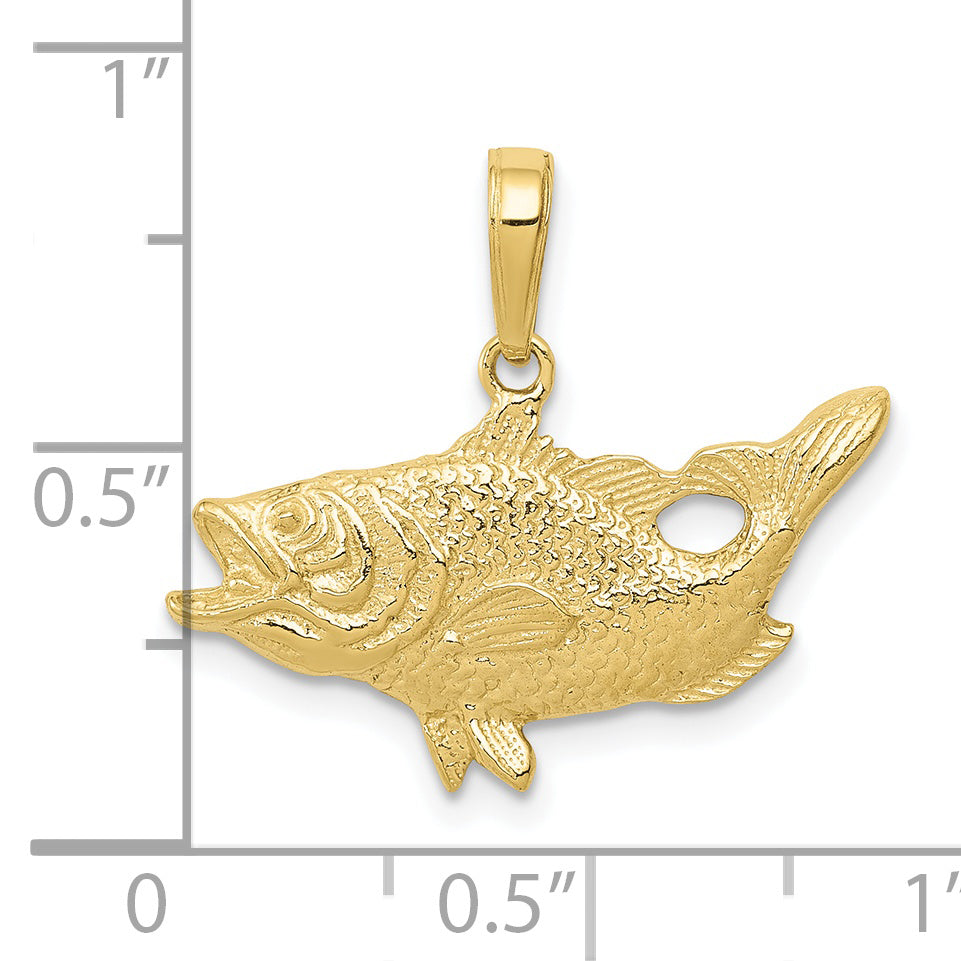 10k Open Mouthed Bass Fish Pendant