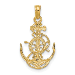 10k Small Anchor w/Wheel Pendant