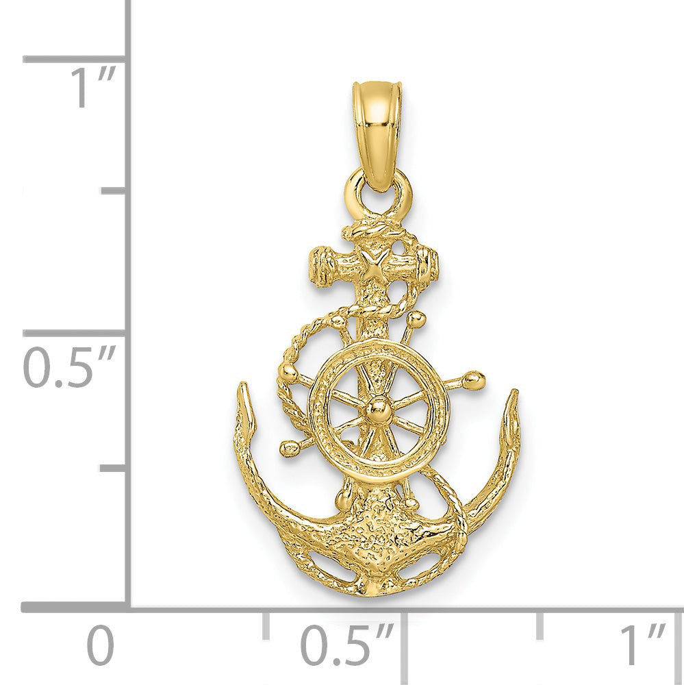 10k Small Anchor w/Wheel Pendant