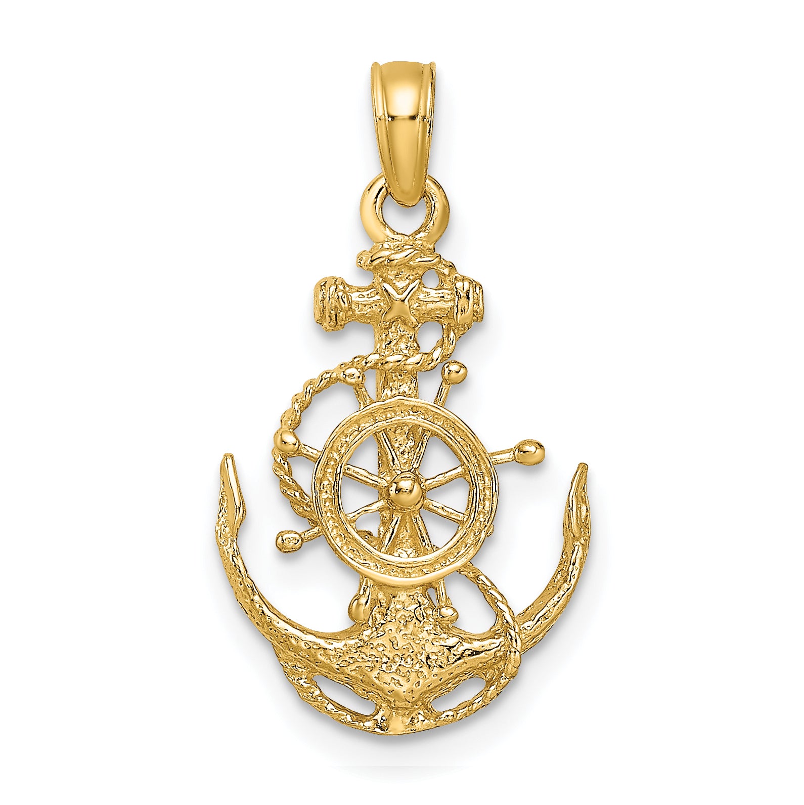 10k Small Anchor w/Wheel Pendant