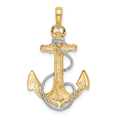 10k YG W/ Rhodium Anchor w/Rope Pendant