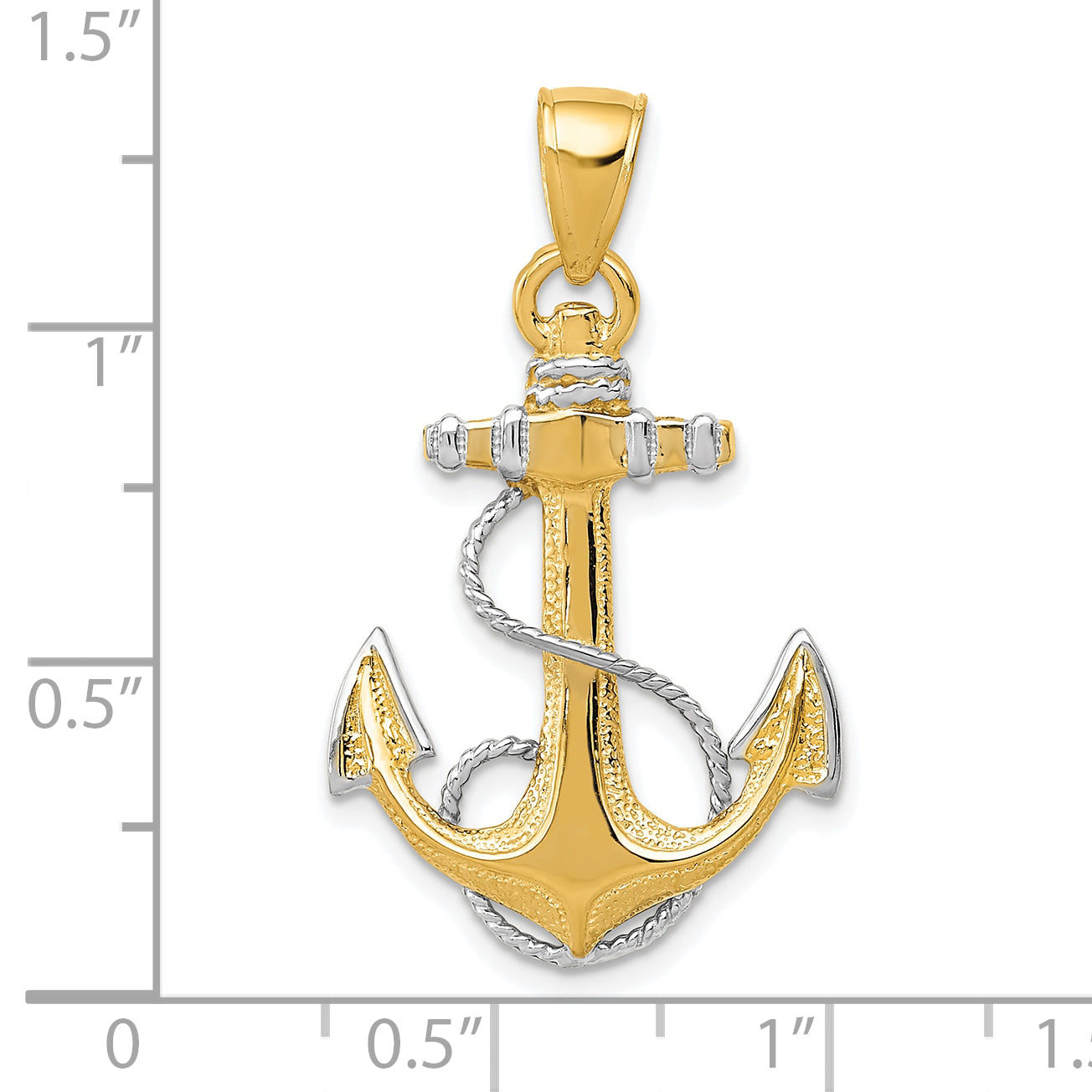 10k YG W/ Rhodium Anchor w/Rope Pendant