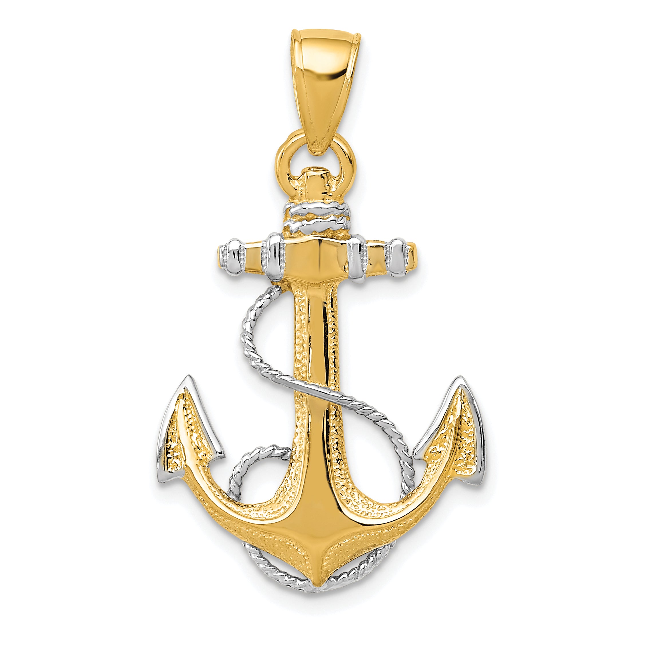 10k YG W/ Rhodium Anchor w/Rope Pendant